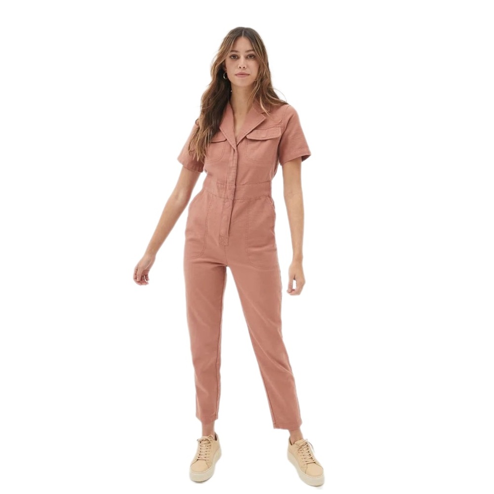 Utility Short-Sleeve Jumpsuit in Dusty Rose